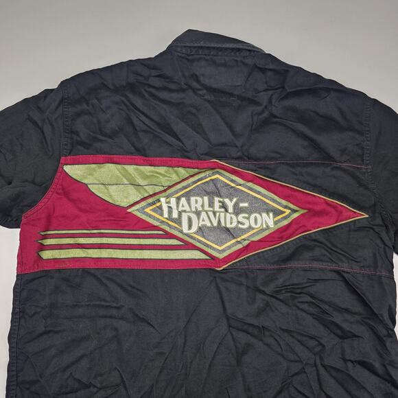 Vintage Harley-Davidson Shirt Mens Large Burgundy Short Sleeve Embroidered 90s - Picture 2 of 11